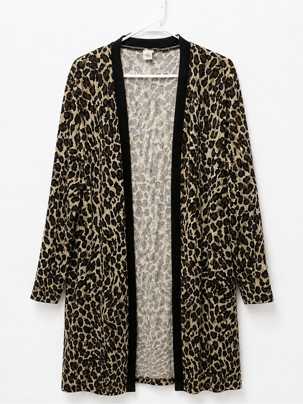 Leopard Print Open Front Long Cardigan - Black & Tan